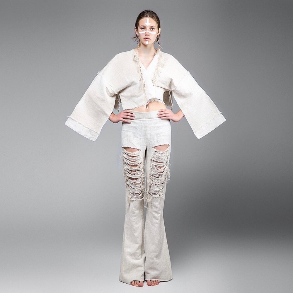 NoMad By Alina Mira Handwoven Hemp Beige Linen Pants